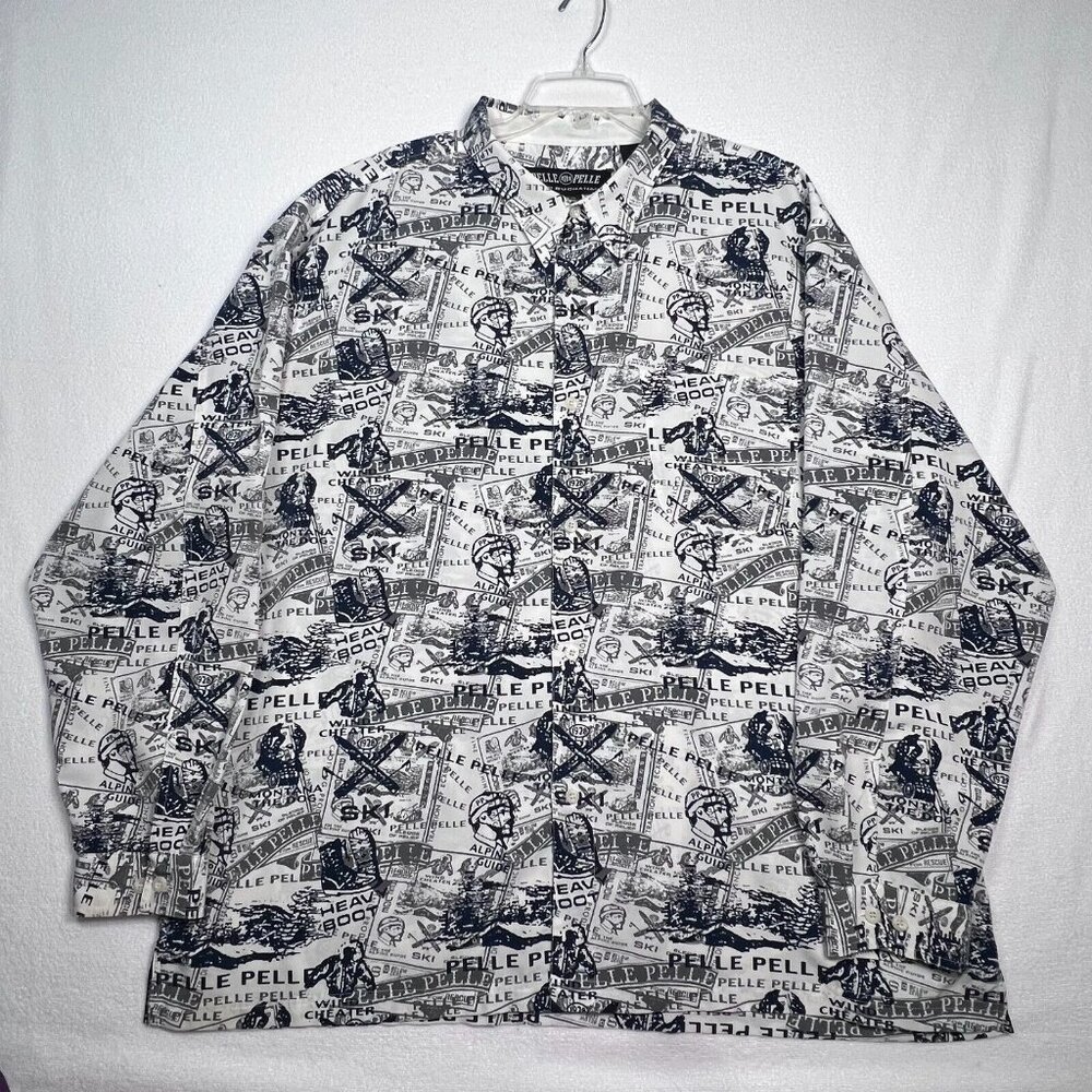 Pelle Pelle Marc Buchanan Shirt‎ XXL AOP Mountain Ski Theme Long Sleeve Blue